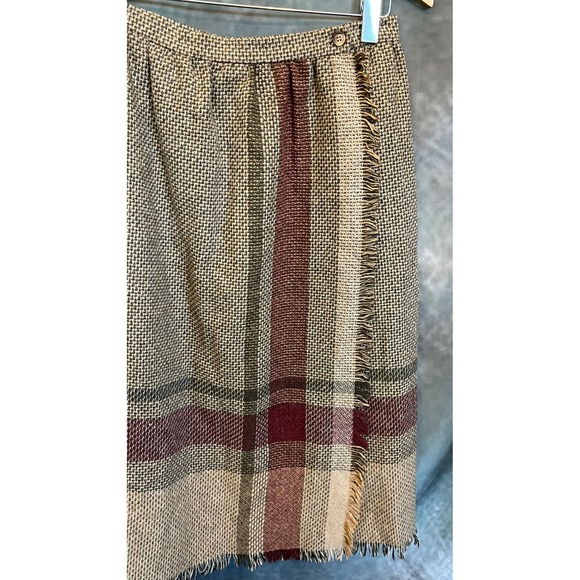 Vintage Haberdashery by Personal Tweed Plaid Wrap Skirt Midi Fringed Hem Size 12 - Picture 3 of 6